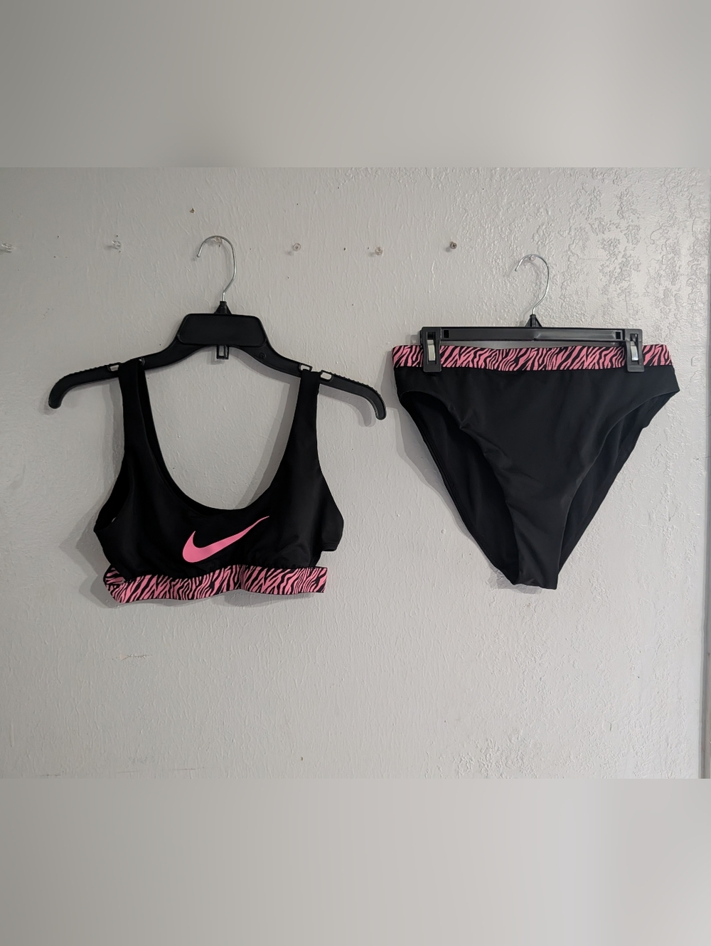 Nike Women's Black Bikini Set with Pink Zebra Trim